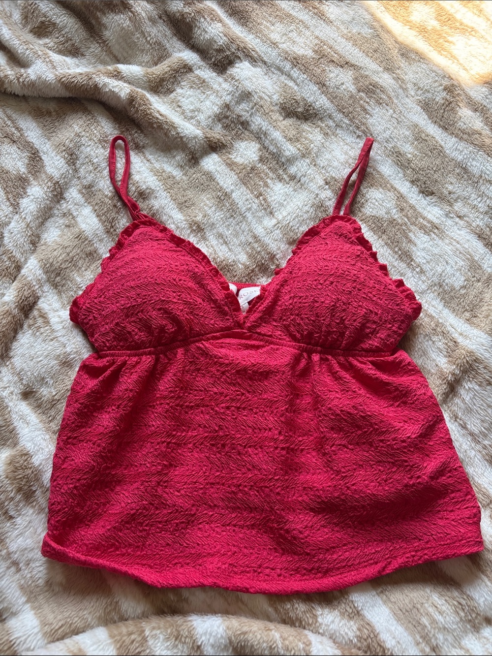 Pink Rose Red Lace-Texture Camisole Tank